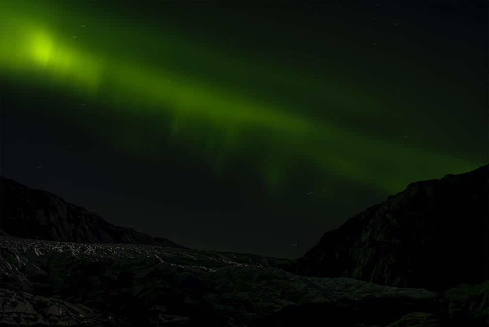 Darkland: Night Landscape Photographs in East Greenland Glacier Green