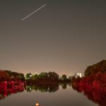 Sites at Risk of Climate Change: Night Landscape Photographs in The Netherlands, Steve Giovinco, Canal Lock, Nieuw Land National Park, Near Almere, Red Glow on Clear Night, Flevoland